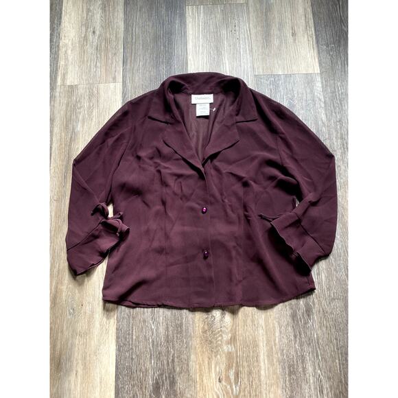 Vintage 90s Sheer Slinky Burgundy Blouse 12 Silky Model Off Duty Fairy Grunge - Picture 2 of 8